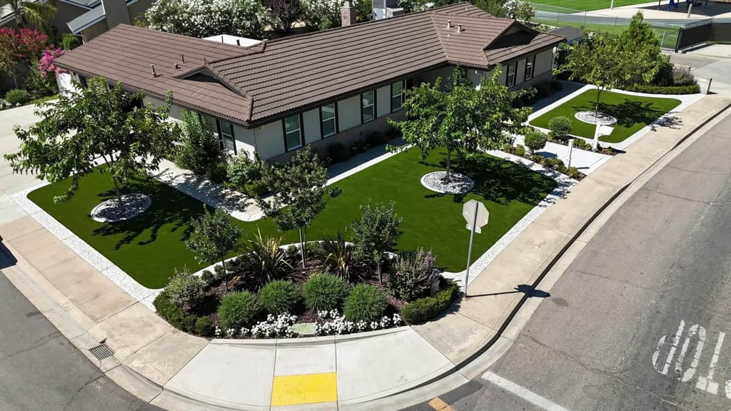 Fresh artificial turf lawn installed by Sheldon's Landscaping